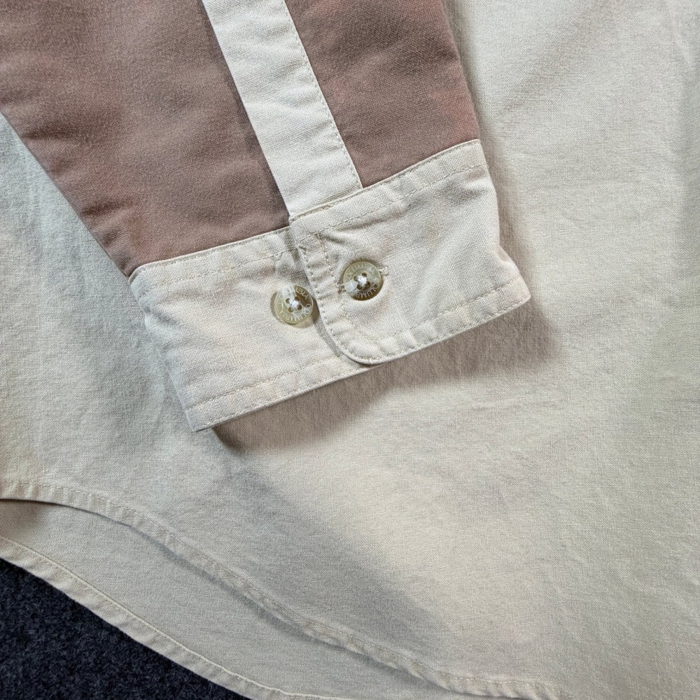 Columbia Mens Shooting Shirt Beige Tan Quilted Shoulder Patch Cotton Size L - Picture 10 of 13